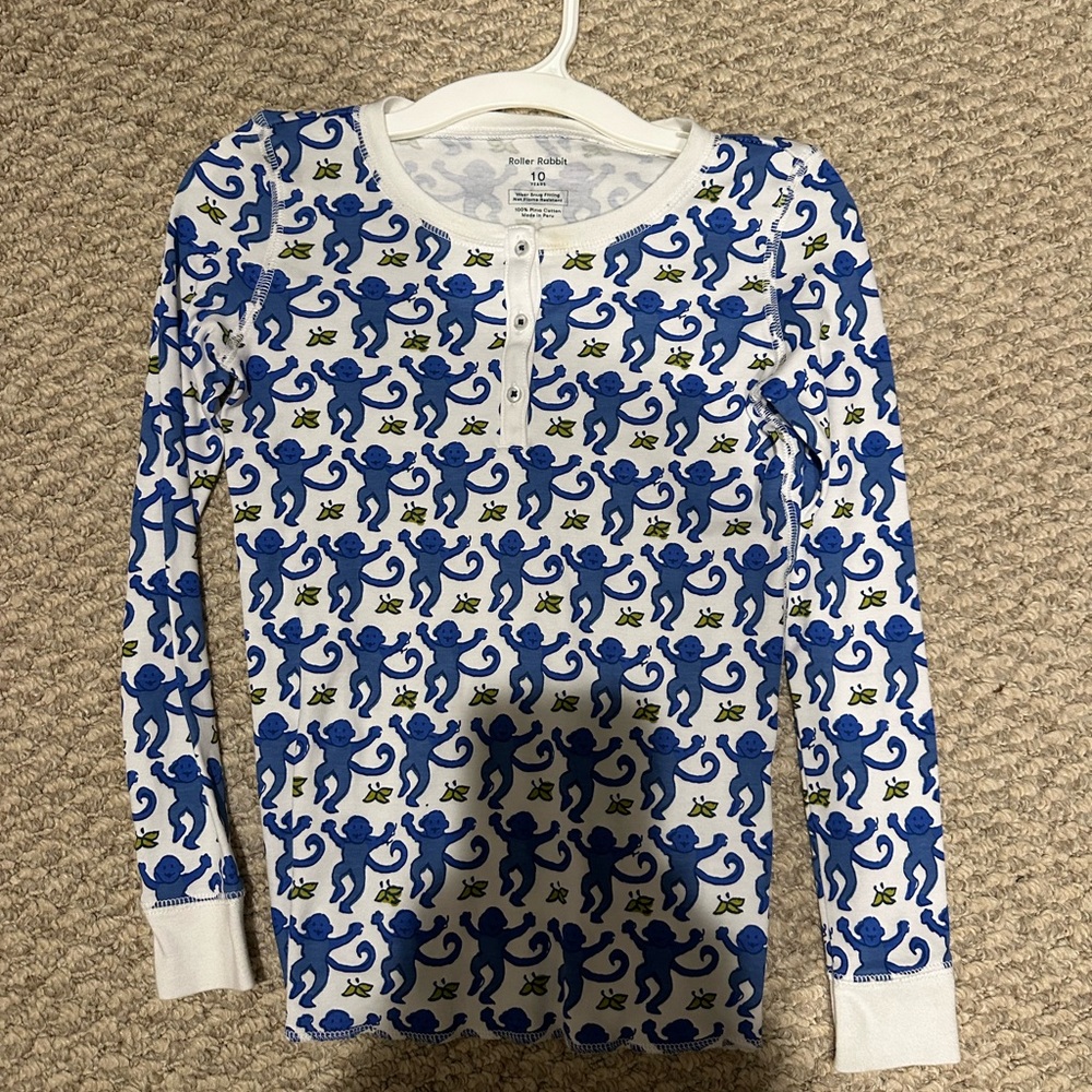 Roller Rabbit Blue and White Monkey Pattern Shirt